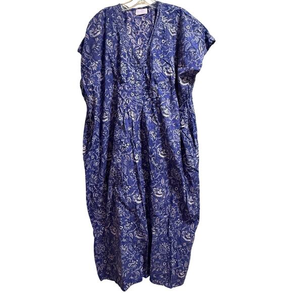 Nesara 100% Organic Cotton Purple Floral Caftan Dress- Oversized Medium - Picture 1 of 7